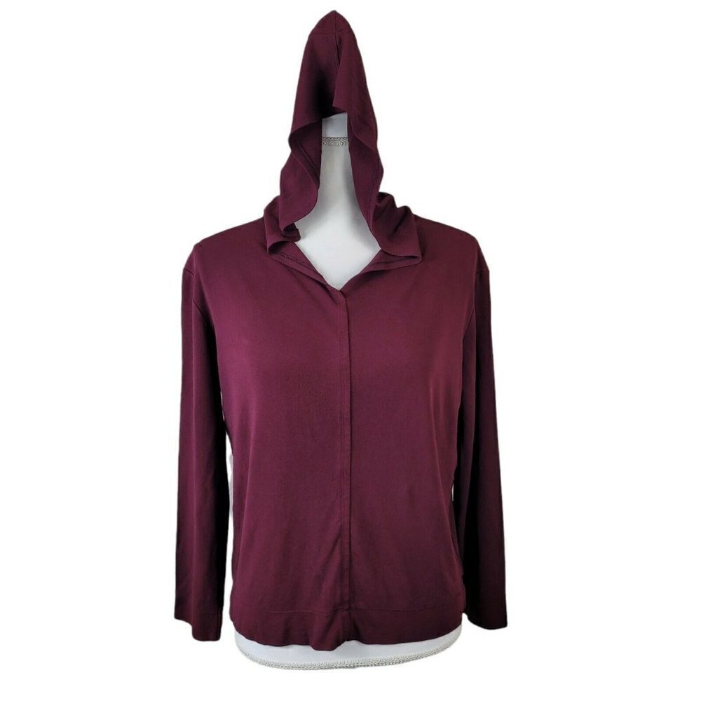Vintage Vantana Italy Hooded Pullover Shirt Sz Med Burgundy Rayon Casual READ